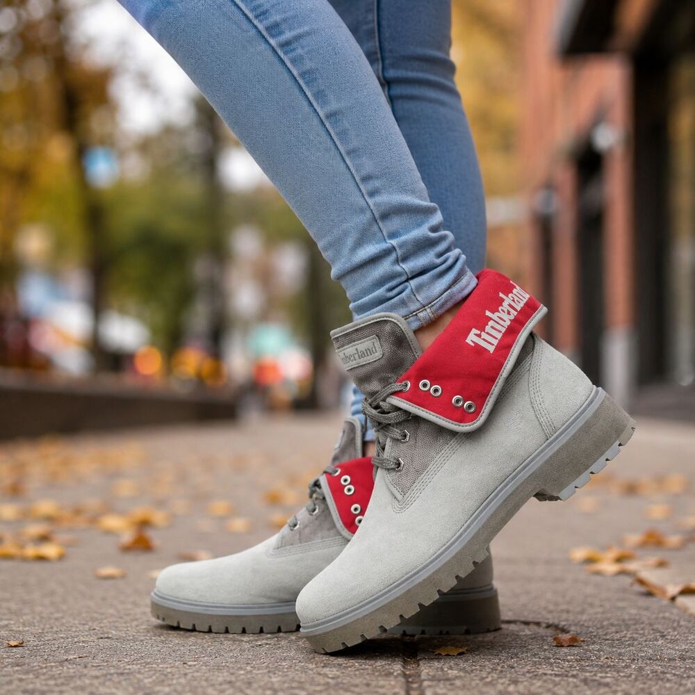 Timberland Women's Size 10 Grey Jayne Waterproof Fold Down Boots Streetwear Y2K